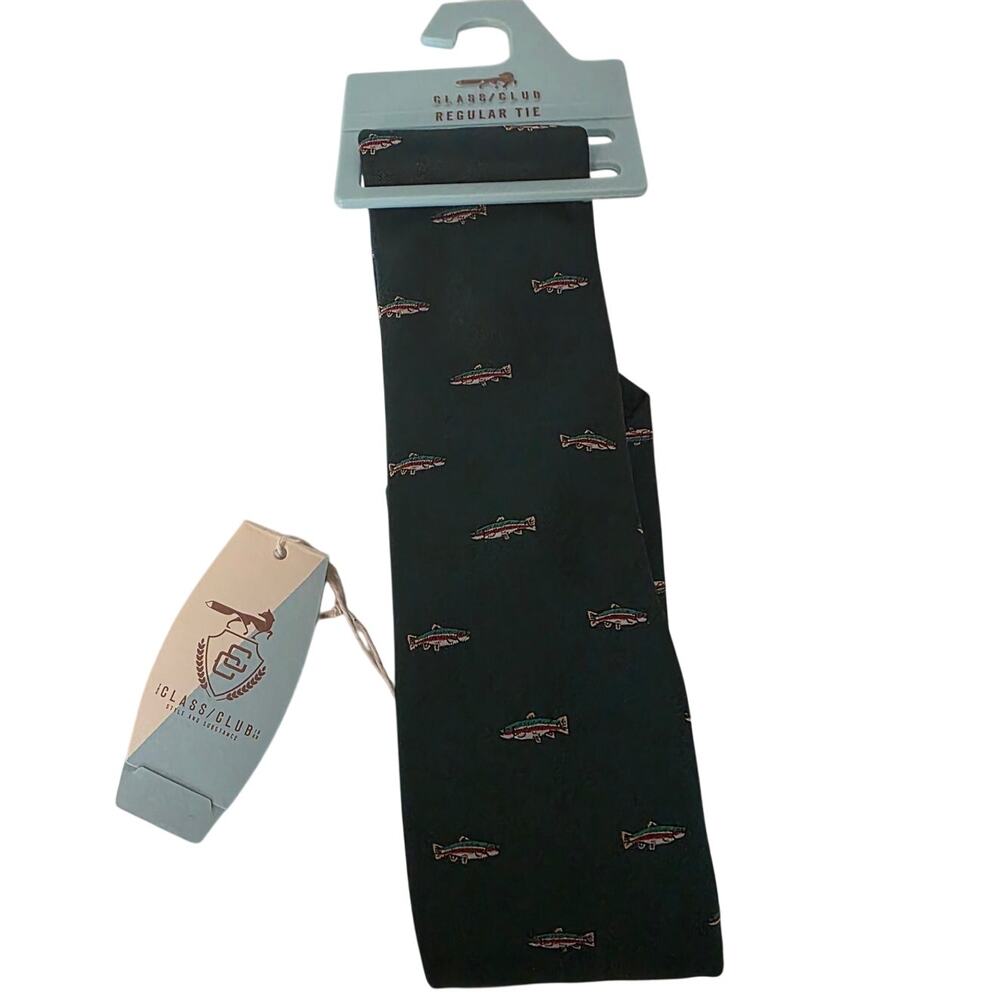 Class Club FOREST GREEN Novelty Fish Tie - Boys - NEW Fishing Outdoor